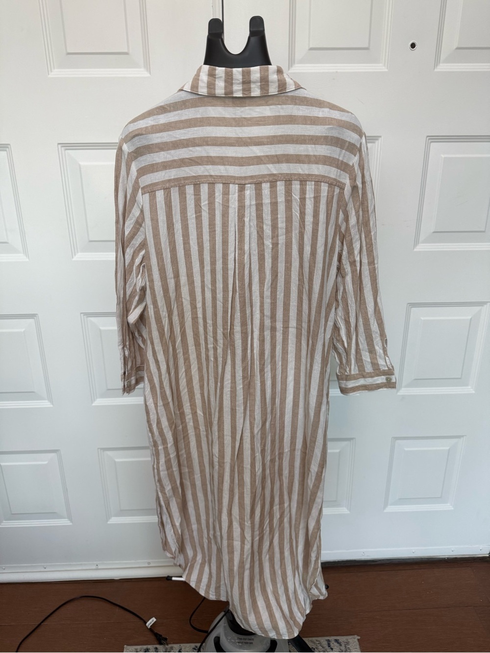 Old Navy Beige and White Striped Midi Shirt Dress - Picture 2 of 3